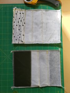 Two samples of sewn fabric, described in the text following.